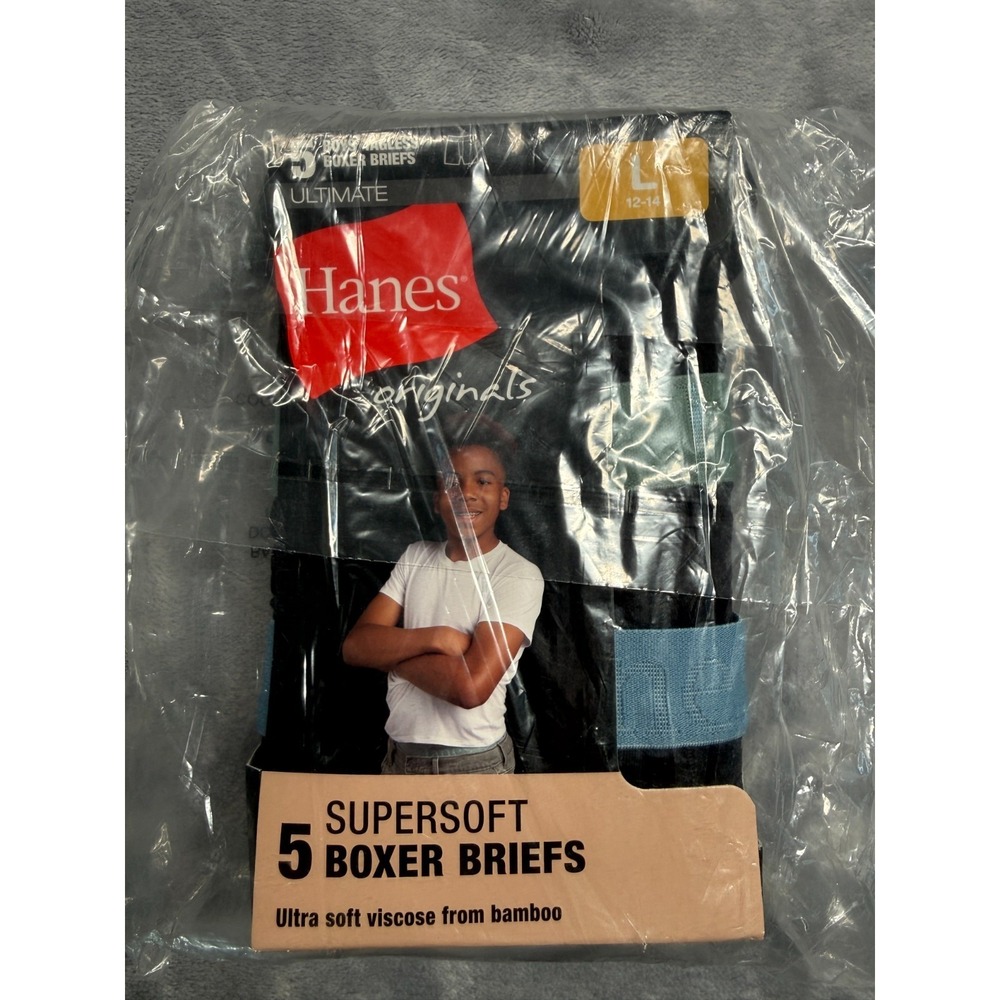 Hanes Ultimate SuperSoft Boxer Briefs Boys Large Multicolor Ultra Soft 5-Pack
